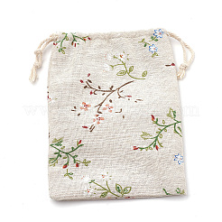 コットンラッピングポーチ巾着袋  印刷された花で  カラフル  18x13cm&nbsp;X-ABAG-S003-07A