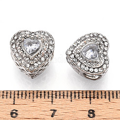 合金ラインストーンのヨーロッパのビーズ  大穴ビーズ  ハート  プラチナ  11.5x11.5x10.5mm  穴：4.5~5mm&nbsp;FIND-N009-10P