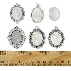 DIY ブランク チベット スタイル 合金 ペンダント 作成 キット  アンティークシルバー  オーバル  25~41x25~35x2~5mm  トレイ：18~25x18~25mm  穴：2~3.5x2~5mm&nbsp;DIY-FS0005-76B