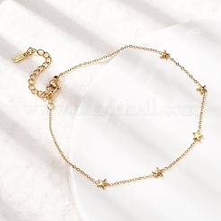 女性用304ステンレススチール製スターリンクブレスレット  イオンプレーティング（ip）  18KGP本金メッキ  8-3/4インチ（22.1cm）&nbsp;BJEW-K237-20G
