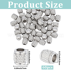 303ステンレススチール製ヨーロピアンビーズ60個  大穴ビーズ  コラム  ステンレス鋼色  7x8mm  穴：4.2mm&nbsp;STAS-PA0001-10