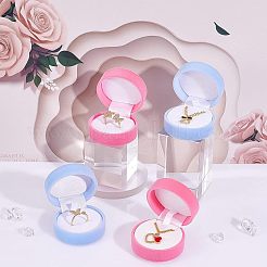 4個2色のベルベットジュエリー梱包箱  雪の結晶模様を持つフラットラウンド  ミックスカラー  5.4x3.25cm  2個/カラー&nbsp;VBOX-CA0001-003