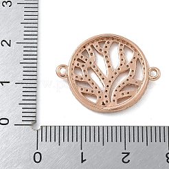 Rack Plating Brass Micro Pave Clear Cubic Zirconia Flat Round with Tree Connector Charms&nbsp;KK-A234-034RG