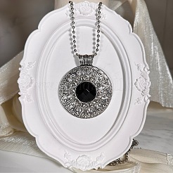 European style Alloy Crystal Rhinestone & Black Resin Flower Pendant Ball Chain Necklaces for Women&nbsp;PH9473