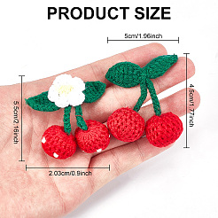 8個 2スタイル コットン かぎ針編み 装飾アクセサリー  チェリー  レッド  45~55x50~53x21.5mm  4個/スタイル&nbsp;DIY-DR0001-08
