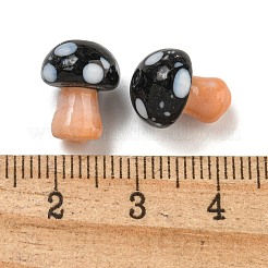 手作りランプワークビーズ  キノコ  ブラック  13x10mm  穴：1.6mm&nbsp;LAMP-F034-01C