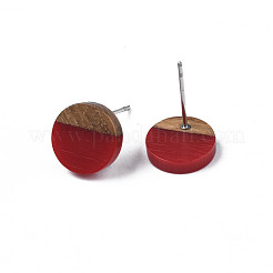 Opaque Resin & Walnut Wood Stud Earrings&nbsp;EJEW-N017-008-B02