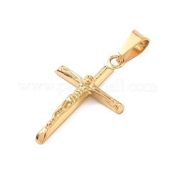 イオンプレーティング（IP）304ステンレスペンダント  イエスの十字架  ゴールドカラー  36x23x6mm  穴：9x4mm&nbsp;STAS-D110-37G