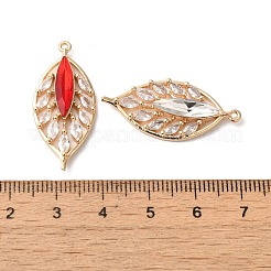 真鍮チャーム  ガラスと  葉  ゴールドカラー  ミックスカラー  31x14x4mm  穴：1.2mm&nbsp;KK-C062-010G