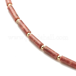 Natural Sesame Jasper/Kiwi Jasper Column Beaded Necklace with Synthetic Hematite&nbsp;NJEW-JN03840-01