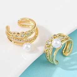C-Shaped Brass Micro Pave Clear Cubic Zirconia Cuff Earrings&nbsp;EJEW-Z111-04G-02