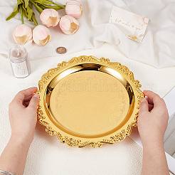 丸い鉄製のジュエリープレート  ジュエリートレイ  ジュエリーディッシュ  ジュエリーディスプレイ用  写真の小道具  ゴールドカラー  25x1.4cm&nbsp;DJEW-WH0007-93A