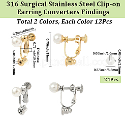 24Pcs 2 Colors 316 Surgical Stainless Steel Clip-on Earring Converters Findings&nbsp;STAS-SC0010-34B