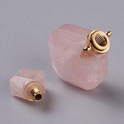 ひし形ナチュラルローズクォーツ香水瓶ペンダント  304ステンレススチール製金具付き  多面カット  ゴールドカラー  26~27x17~17.5x8~8.5mm  穴：1.4mm  容量：約2ml（0.06液量オンス）&nbsp;G-H241-01B-G