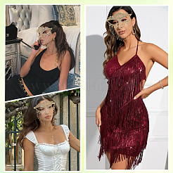 Alloy Rhinestone Chain Tassel Face Eye Mask for Women&nbsp;AJEW-WH20064-54G