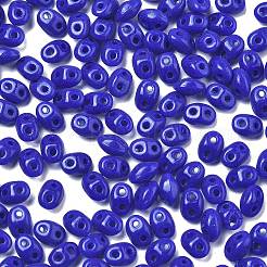 2つ穴シードビーズ  チェコガラスデュオビーズ  ミディアムブルー  5x3.5x3mm  穴：0.5mm  約650個/袋&nbsp;GLAA-R159-07