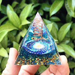 オルゴナイトピラミッド樹脂エネルギー発生器  レイキランプワークチップと銅線が内蔵されており、自宅やオフィスのデスクの装飾に最適です。  ドジャーブルー  50mm&nbsp;PW-WG440A1-01