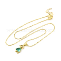 真鍮パヴェキュービックジルコニアボーイラブペンダントネックレス（女性用）  18KGP本金メッキ  ライトシーグリーン  16.73インチ（42.5cm）&nbsp;LS-NJEW-S430-01G-04