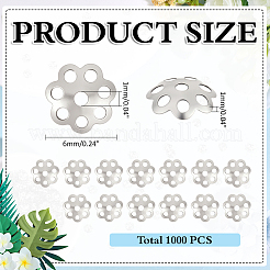 316サージカルステンレススチールビーズキャップ1000個  花  7花びら  ステンレス鋼色  6x1mm  穴：1mm&nbsp;STAS-ME0003-22