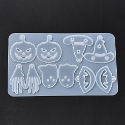 DIY ハロウィン テーマ ペンダント シリコン型  レジン型  UVレジン＆エポキシ樹脂のジュエリー作り用  手のスケルトン  魔女の帽子  カボチャ  ゴースト  口  ホワイト  105x176x5mm  穴：3mm  内径：31~47x21~48mm&nbsp;LS-DIY-I102-04