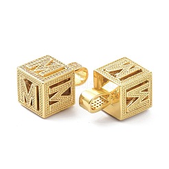 アルファベット真鍮マイクロパヴェクリアキュービックジルコニアペンダント  長持ちメッキ  ゴールドカラー  文字付きのキューブ  文字.m  26x17x17mm  穴：5x8mm&nbsp;ZIRC-O045-01G-M