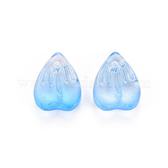 透明スプレー塗装ガラスチャーム  グリッターパウダー付き  花弁  ライトスカイブルー  12x9x3mm  穴：1.2mm&nbsp;GLAA-S190-020A-06