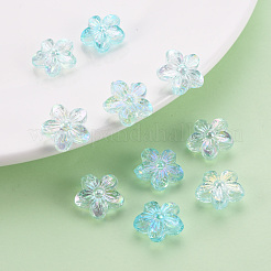 透明なアクリルビーズ  ABカラー  花  ターコイズ  14.5x15.5x7mm  穴：1.8mm  約657個/500g&nbsp;TACR-S154-45C-754