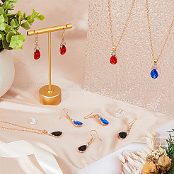 3セット3色のラインストーンティアドロップダングルイヤリングとペンダントネックレス  女性用ライトゴールドメッキ合金ジュエリーセット  ミックスカラー  423mm  39x12.5mm  1セット/色&nbsp;SJEW-FI0001-27