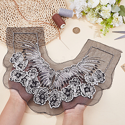 蝶と花のレースの取り外し可能なつけ襟  ブラック  300x345x4mm&nbsp;DIY-WH0899-715