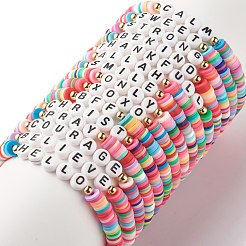30Pcs 30 Style Polymer Clay Heishi Beaded Stretch Bracelets Set with Inspiration Word&nbsp;BJEW-JB07593