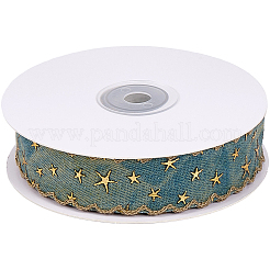ポリエステルリボン  スター  洋服アクセサリー用  スチールブルー  1インチ（25mm）  約10.00ヤード（9.14m）/ロール&nbsp;OCOR-WH20001-95B