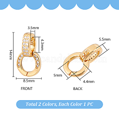 2Pcs 2 Colors S925 Sterling Silver Micro Pave Clear Clear Cubic Zirconia Twister Clasps&nbsp;STER-PH0003-57