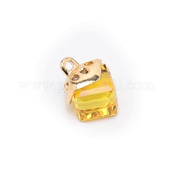 ガラスチャーム  合金のパーツと  キューブ  スモークトパーズ  15x10x10mm  穴：1.6mm&nbsp;GLAA-SZC0004-02N