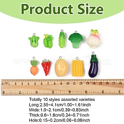 30本10スタイルレジンペンダント  人工野菜  プラチナアイアンペグベイル付き  ミックスベジタブル  ミックスカラー  30x12x8.5mm  穴：2mm&nbsp;RESI-YW0004-20
