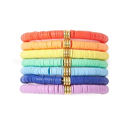 7Pcs 7 Colors Handmade Polymer Clay Heishi & Brass Bead Stretch Bracelets for Women&nbsp;BJEW-MZ00199