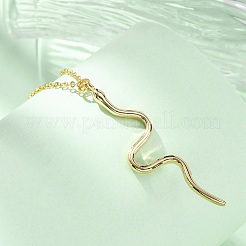 Brass Snake Pendant Cable Chain Necklaces for Women&nbsp;NJEW-S438-01B-G