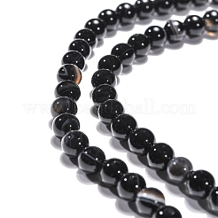 天然石黒瑪瑙ビーズ連売り  ラウンド  染め＆加熱  ブラック  6mm  穴：1mm  約63個/連&nbsp;X-G-G391-6mm-01