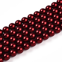 ベーキングペイントパール化ガラスパールビーズ連売り  ラウンド  暗赤色  5mm  穴：0.6mm  約79~80個/連  15.94~16.14インチ（40.5~41cm）&nbsp;HY-N002-5mm-A13