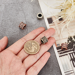 4個 2色 真鍮ヨーロピアンビーズ  大穴ビーズ  流星クレーター模様のバレル  ミックスカラー  9x9mm  穴：6mm  2個/カラー&nbsp;KK-OC0001-32