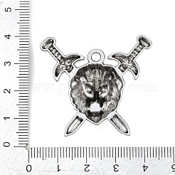 合金のチベット風チャーム  剣を持ったライオンのチャーム  アンティークシルバー  35.5x38.5x11mm  穴：3.5mm&nbsp;AL-CBA2376-01AS