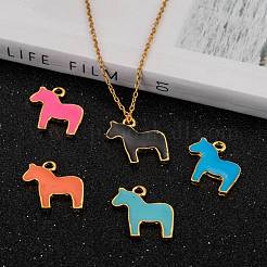 合金エナメル動物の馬のペンダント  ゴールデンの金属色  ミックスカラー  19x17x2mm  穴：1mm&nbsp;ENAM-M004-G