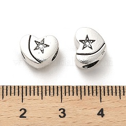 チベット風合金ヨーロピアンビーズ  鉛フリー＆カドミウムフリー  アンティークシルバー  大穴ビーズ  ハート  8x10x6mm  穴：4mm&nbsp;PALLOY-K019-03G-AS