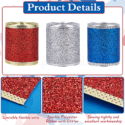 3 Rolls 3 Colors Sparkle Polyester Ribbon with Glitter Powder&nbsp;OCOR-PH0005-54