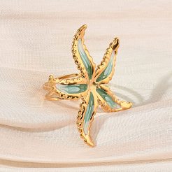 304 Stainless Steel Enamel Open Cuff Rings for Women&nbsp;RJEW-K320-03G-02