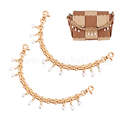 Plastic Pearl Teardrop Iron Chain Bag Handles&nbsp;HJEW-PH01996