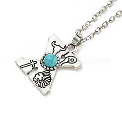 Letter A~Z Antique Silver Plated Alloy with Synthetic Turquoise Pendant Necklaces&nbsp;NJEW-G080-01X