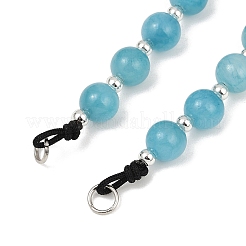 Dyed Natural Malaysia Jade Round Beaded Adjustable Braided Polyester Cord Bracelet Making&nbsp;AJEW-JB01325-02