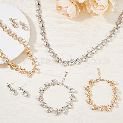 2 Sets 2 Colors Plastic Imitation Pearl Flower Link Chain Necklace & Bracelet & Dangle Stud Earrings&nbsp;SJEW-FI0001-21