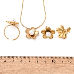 Flower 304 Stainless Steel Pendant Necklaces & Cuff Rings & Stud Earrings Sets&nbsp;SJEW-Z003-05G