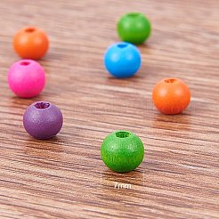 染色された環境に優しいウッドビーズセット  ラウンド  ミックスカラー  7~8x6~7mm  穴：2~3mm  約340~350個/箱&nbsp;WOOD-PH0003-01